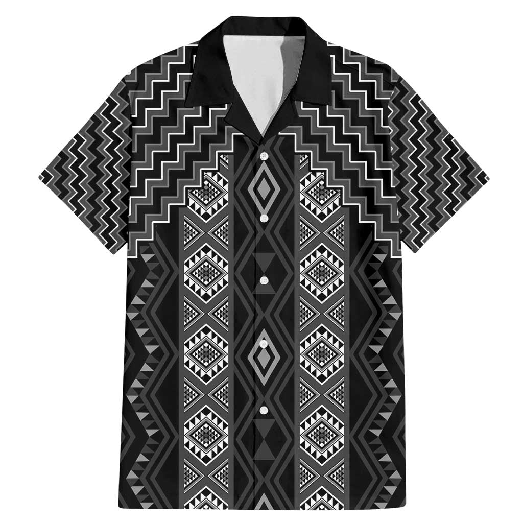 New Zealand Aotearoa Family Matching Mermaid Dress and Hawaiian Shirt Black Poutama With Taniko Pattern LT05