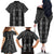 New Zealand Aotearoa Family Matching Off The Shoulder Long Sleeve Dress and Hawaiian Shirt Black Poutama With Taniko Pattern LT05