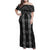 New Zealand Aotearoa Family Matching Off Shoulder Maxi Dress and Hawaiian Shirt Black Poutama With Taniko Pattern LT05