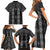 New Zealand Aotearoa Family Matching Short Sleeve Bodycon Dress and Hawaiian Shirt Black Poutama With Taniko Pattern LT05