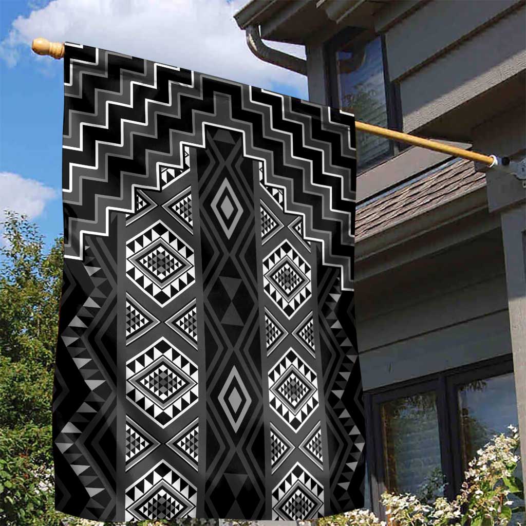 New Zealand Aotearoa Garden Flag Black Poutama With Taniko Pattern LT05 - Polynesian Pride
