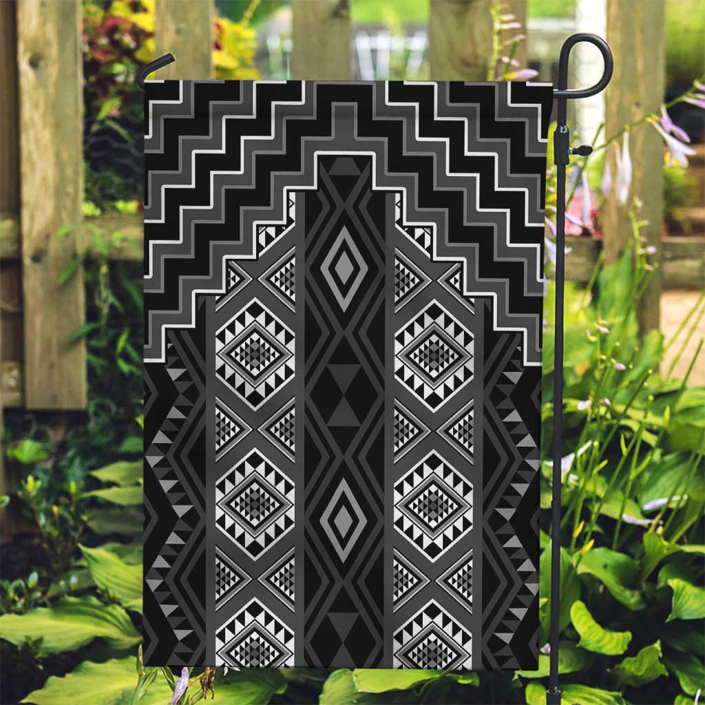 New Zealand Aotearoa Garden Flag Black Poutama With Taniko Pattern LT05 Garden Flag Black - Polynesian Pride