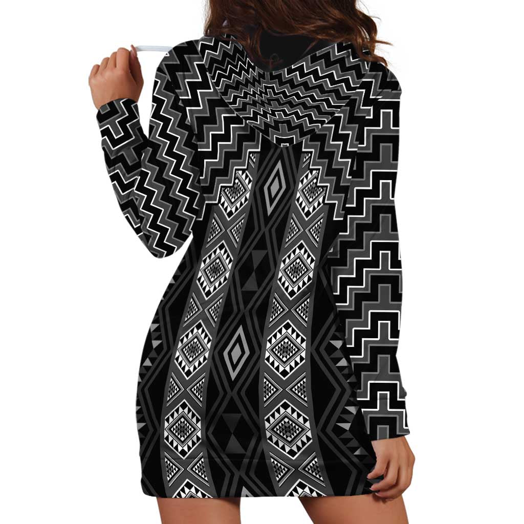 New Zealand Aotearoa Hoodie Dress Black Poutama With Taniko Pattern LT05