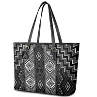 New Zealand Aotearoa Leather Tote Bag Black Poutama With Taniko Pattern LT05 - Polynesian Pride