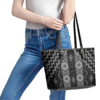 New Zealand Aotearoa Leather Tote Bag Black Poutama With Taniko Pattern LT05 - Polynesian Pride