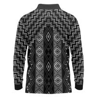 New Zealand Aotearoa Long Sleeve Polo Shirt Black Poutama With Taniko Pattern LT05 - Polynesian Pride