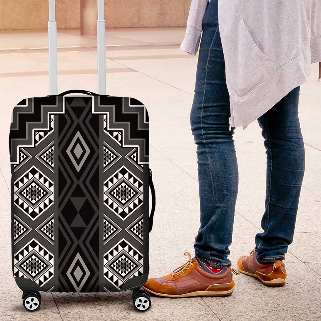 New Zealand Aotearoa Luggage Cover Black Poutama With Taniko Pattern LT05