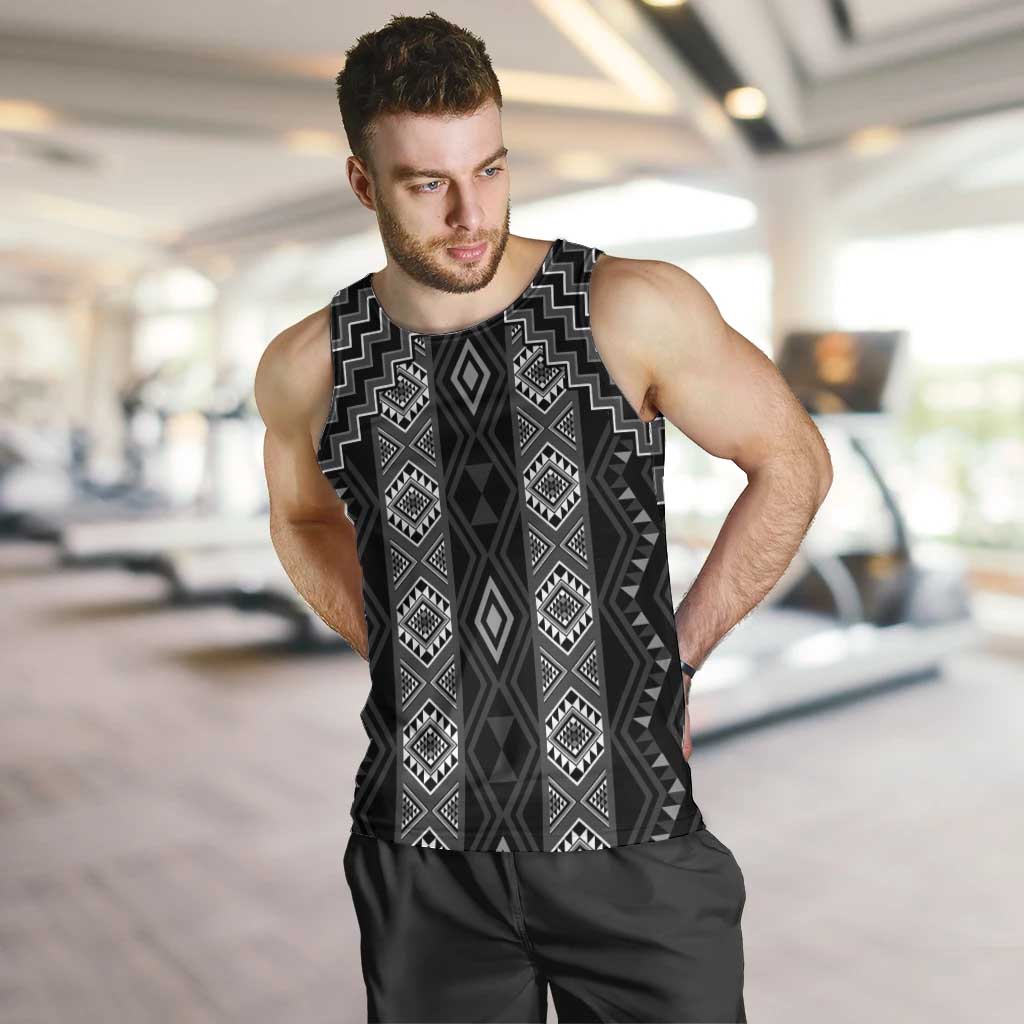 New Zealand Aotearoa Men Tank Top Black Poutama With Taniko Pattern LT05 Black - Polynesian Pride