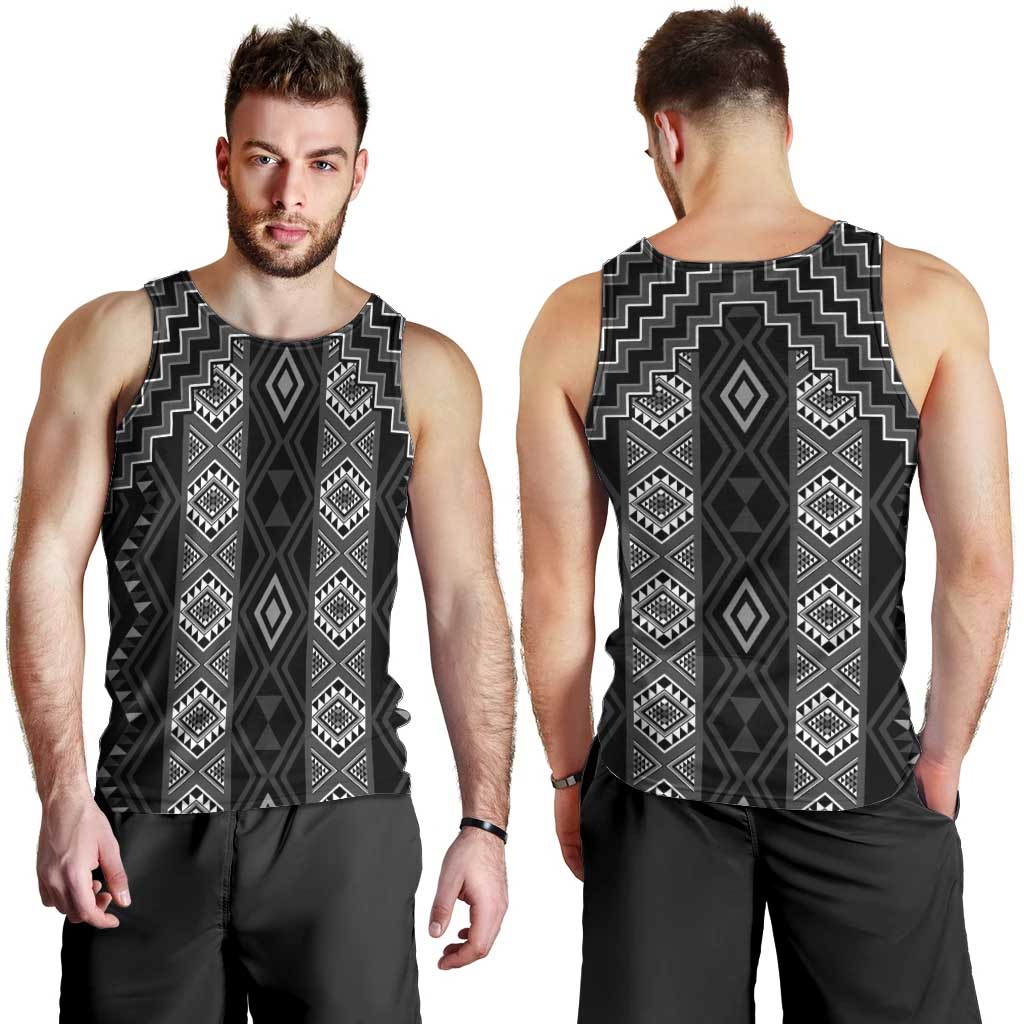 New Zealand Aotearoa Men Tank Top Black Poutama With Taniko Pattern LT05 - Polynesian Pride