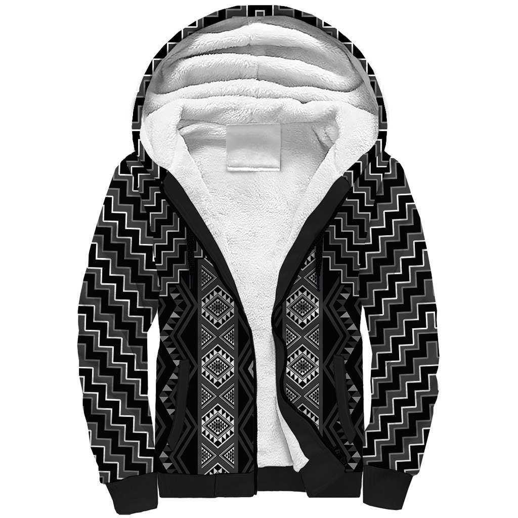 New Zealand Aotearoa Sherpa Hoodie Black Poutama With Taniko Pattern LT05 Unisex Black - Polynesian Pride