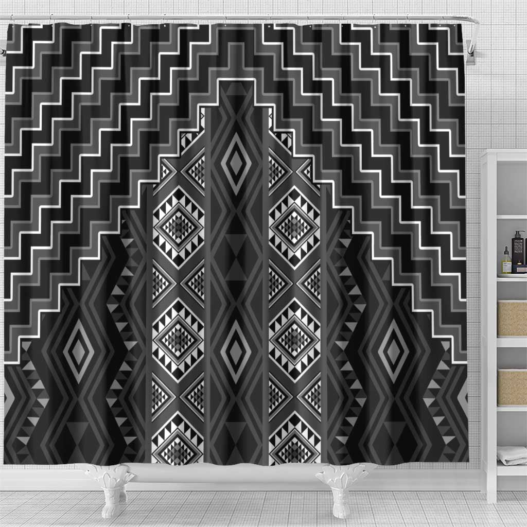 New Zealand Aotearoa Shower Curtain Black Poutama With Taniko Pattern LT05