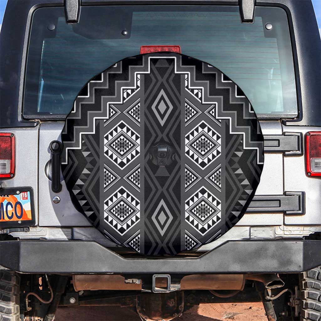 New Zealand Aotearoa Spare Tire Cover Black Poutama With Taniko Pattern LT05 Black - Polynesian Pride