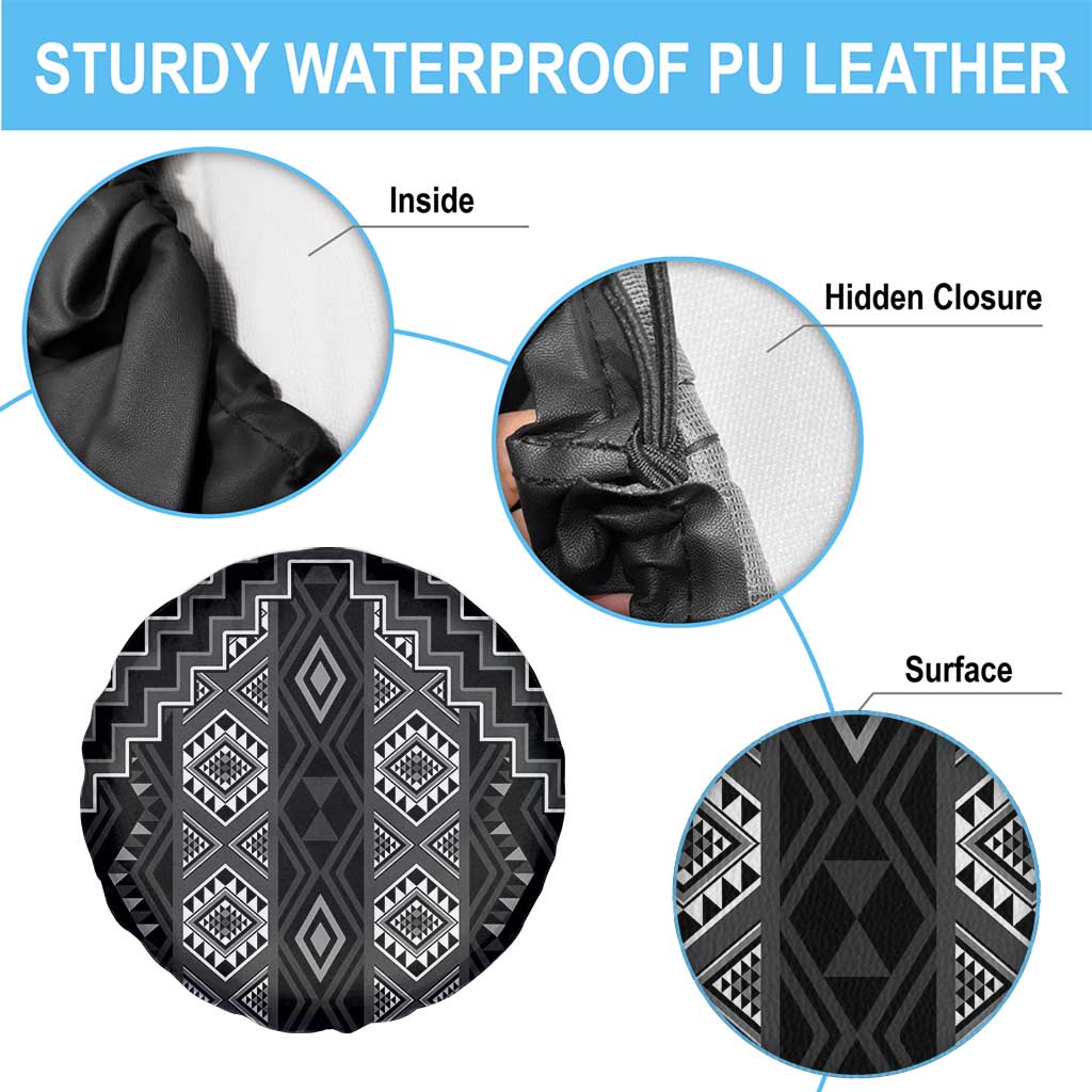 New Zealand Aotearoa Spare Tire Cover Black Poutama With Taniko Pattern LT05 - Polynesian Pride