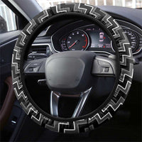 New Zealand Aotearoa Steering Wheel Cover Black Poutama With Taniko Pattern LT05 - Polynesian Pride