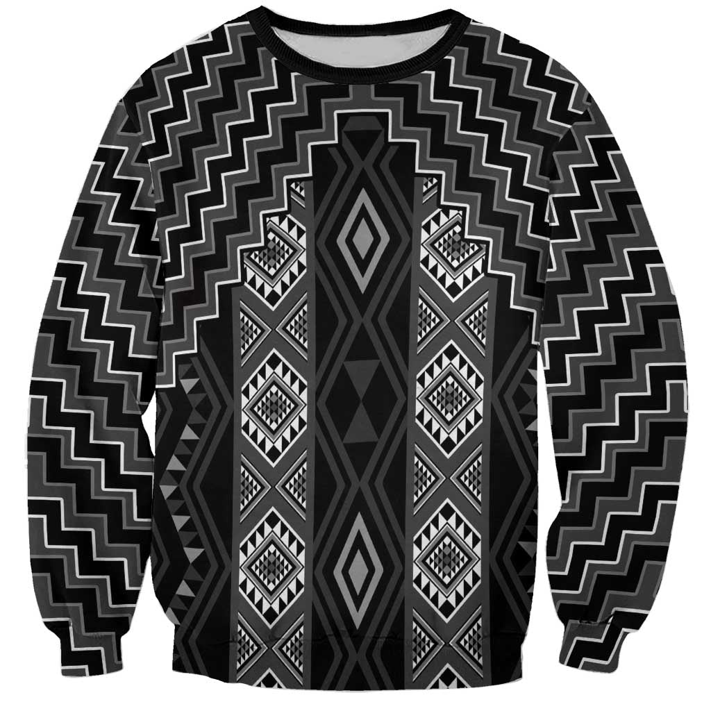 New Zealand Aotearoa Sweatshirt Black Poutama With Taniko Pattern LT05