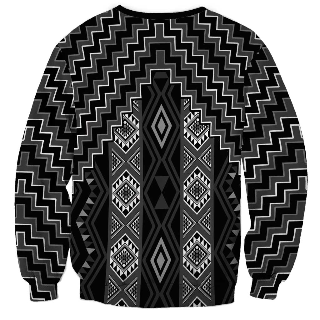 New Zealand Aotearoa Sweatshirt Black Poutama With Taniko Pattern LT05