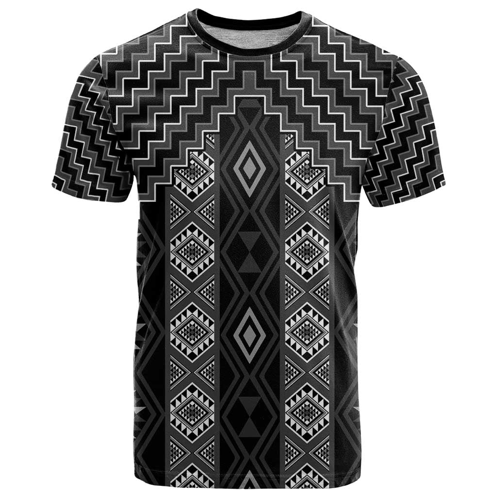 New Zealand Aotearoa T Shirt Black Poutama With Taniko Pattern LT05 Black - Polynesian Pride