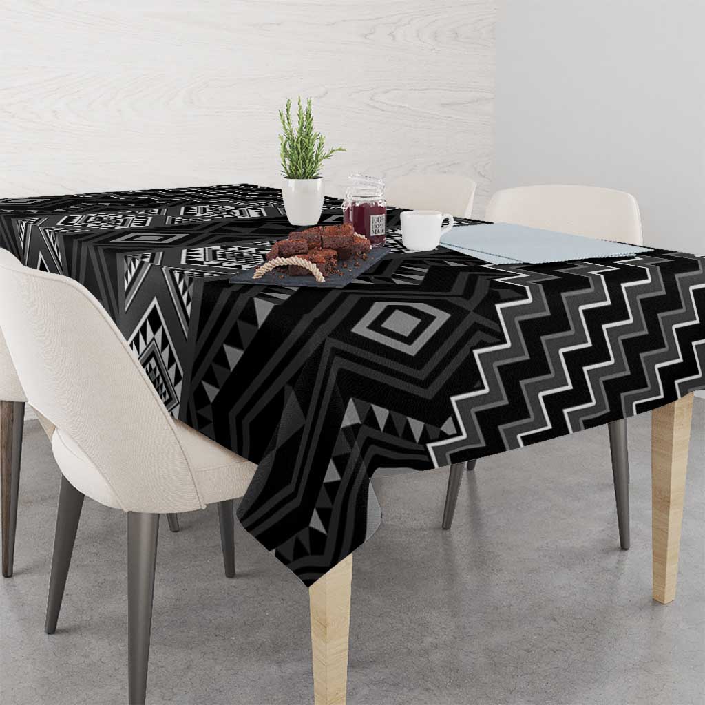 New Zealand Aotearoa Tablecloth Black Poutama With Taniko Pattern LT05 - Polynesian Pride