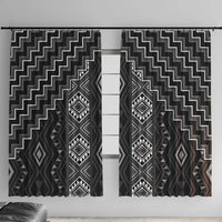 New Zealand Aotearoa Window Curtain Black Poutama With Taniko Pattern LT05 With Hooks Black - Polynesian Pride