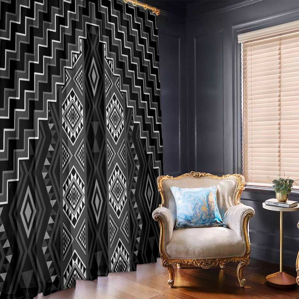New Zealand Aotearoa Window Curtain Black Poutama With Taniko Pattern LT05 - Polynesian Pride