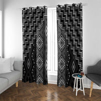 New Zealand Aotearoa Window Curtain Black Poutama With Taniko Pattern LT05 With Grommets Black - Polynesian Pride