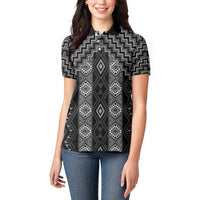 New Zealand Aotearoa Women Polo Shirt Black Poutama With Taniko Pattern LT05