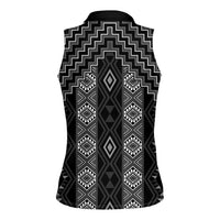 New Zealand Aotearoa Women Sleeveless Polo Shirt Black Poutama With Taniko Pattern LT05 - Polynesian Pride