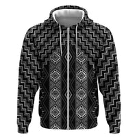 New Zealand Aotearoa Zip Hoodie Black Poutama With Taniko Pattern LT05