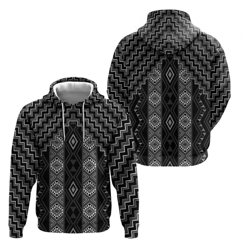 New Zealand Aotearoa Zip Hoodie Black Poutama With Taniko Pattern LT05