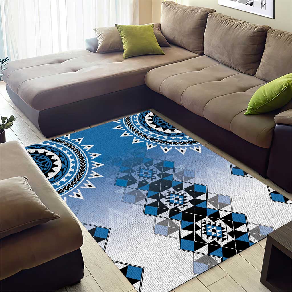 New Zealand Area Rug Poutama Mix Blue Taniko Inspired Art LT05