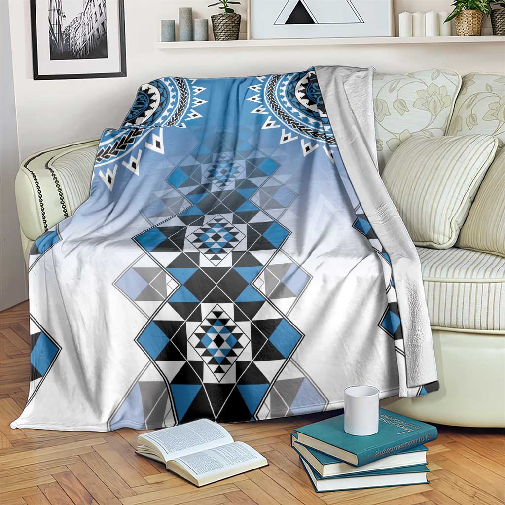 New Zealand Blanket Poutama Mix Blue Taniko Inspired Art LT05 Blue - Polynesian Pride
