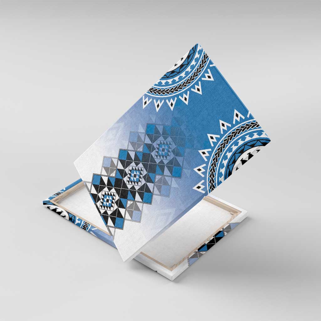 New Zealand Canvas Wall Art Poutama Mix Blue Taniko Inspired Art LT05 With Frame Blue - Polynesian Pride