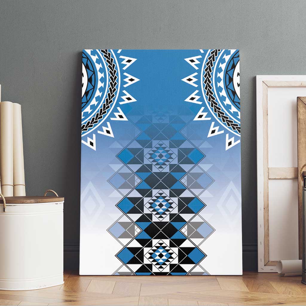 New Zealand Canvas Wall Art Poutama Mix Blue Taniko Inspired Art LT05 - Polynesian Pride
