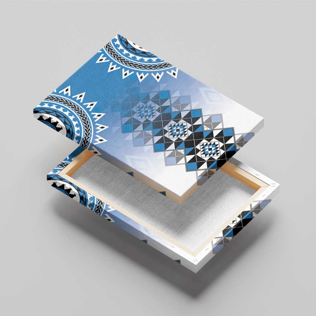 New Zealand Canvas Wall Art Poutama Mix Blue Taniko Inspired Art LT05 - Polynesian Pride