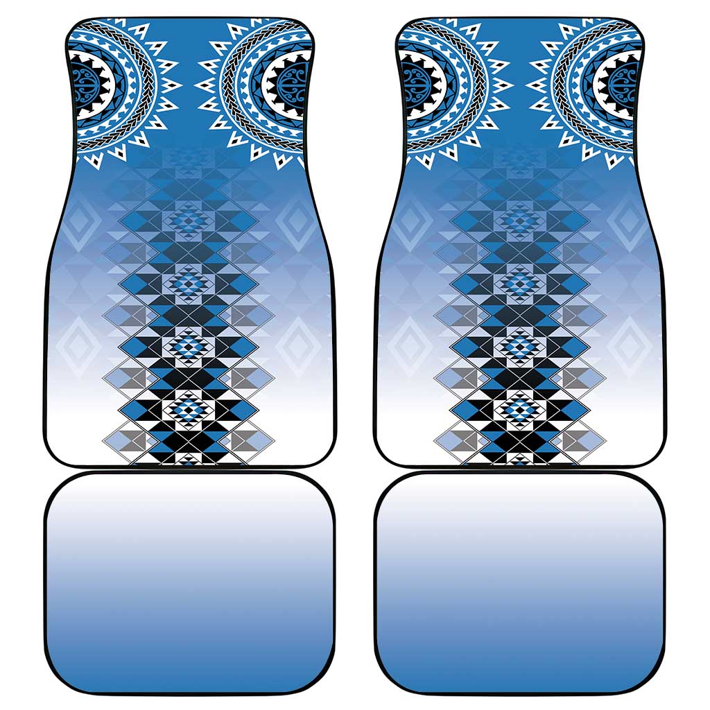 New Zealand Car Mats Poutama Mix Blue Taniko Inspired Art LT05 - Polynesian Pride
