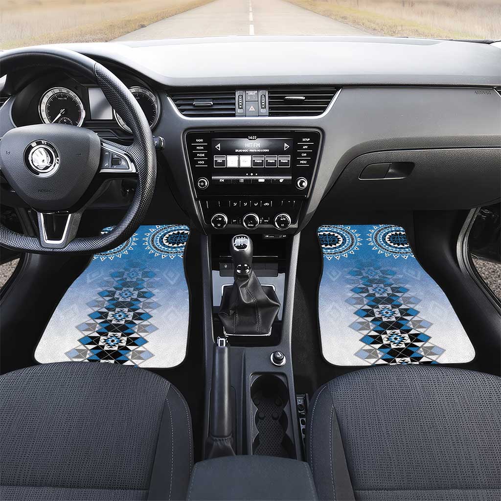 New Zealand Car Mats Poutama Mix Blue Taniko Inspired Art LT05 Set 2pcs - Front Blue - Polynesian Pride