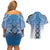 New Zealand Couples Matching Off Shoulder Short Dress and Hawaiian Shirt Poutama Mix Blue Taniko Inspired Art LT05