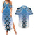 New Zealand Couples Matching Summer Maxi Dress and Hawaiian Shirt Poutama Mix Blue Taniko Inspired Art LT05