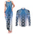 New Zealand Couples Matching Tank Maxi Dress and Long Sleeve Button Shirt Poutama Mix Blue Taniko Inspired Art LT05