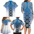 New Zealand Family Matching Long Sleeve Bodycon Dress and Hawaiian Shirt Poutama Mix Blue Taniko Inspired Art LT05