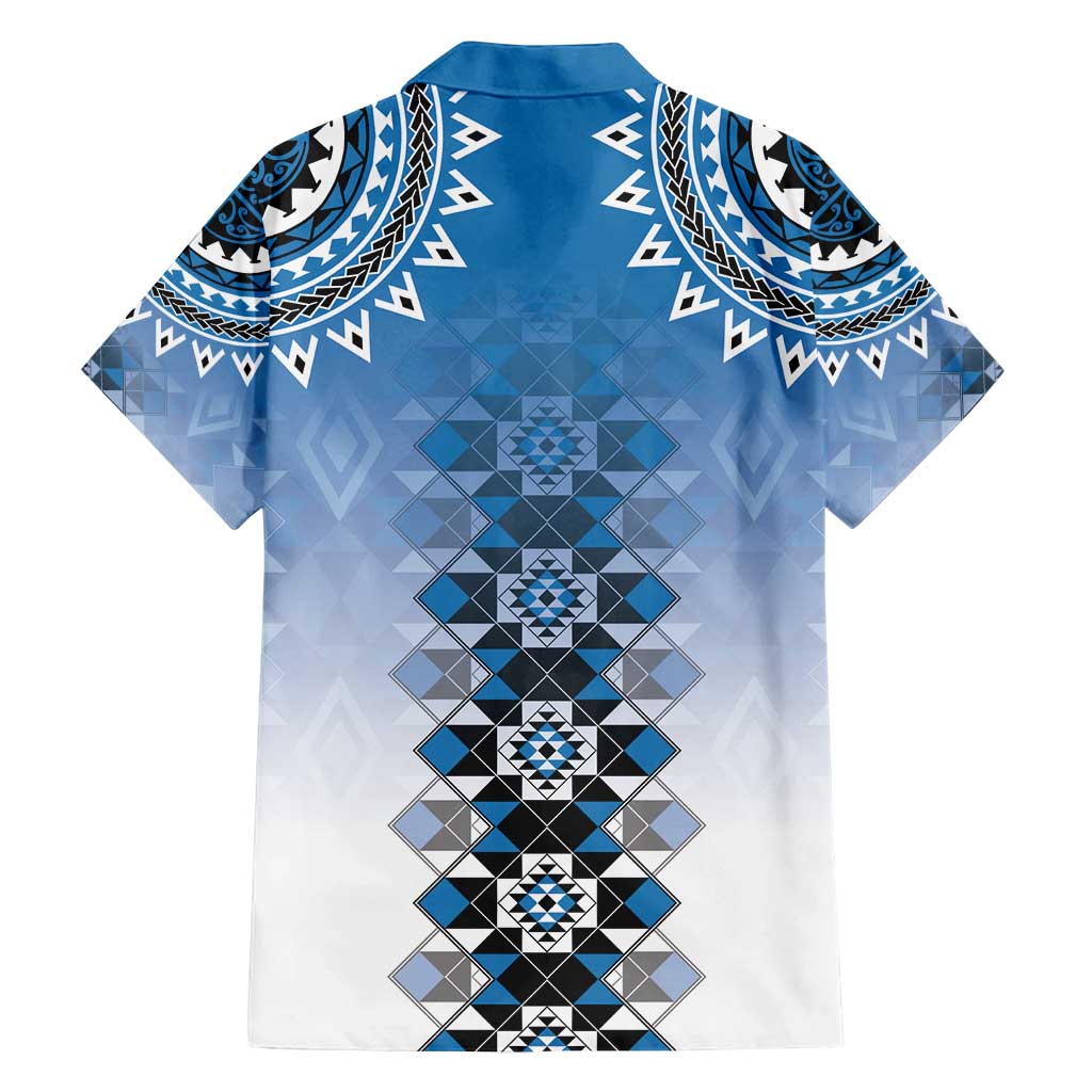 New Zealand Family Matching Long Sleeve Bodycon Dress and Hawaiian Shirt Poutama Mix Blue Taniko Inspired Art LT05
