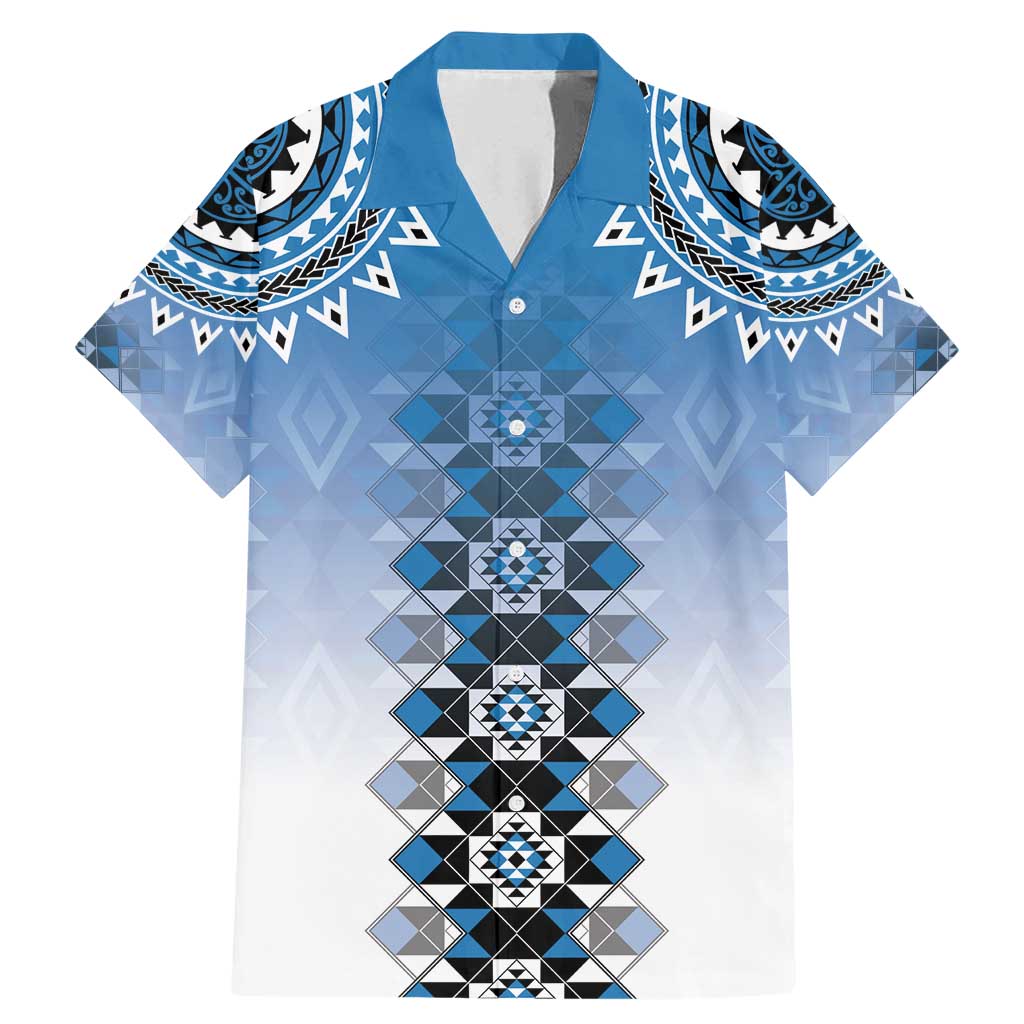 New Zealand Family Matching Mermaid Dress and Hawaiian Shirt Poutama Mix Blue Taniko Inspired Art LT05
