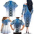 New Zealand Family Matching Off The Shoulder Long Sleeve Dress and Hawaiian Shirt Poutama Mix Blue Taniko Inspired Art LT05