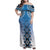 New Zealand Family Matching Off Shoulder Maxi Dress and Hawaiian Shirt Poutama Mix Blue Taniko Inspired Art LT05