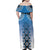 New Zealand Family Matching Off Shoulder Maxi Dress and Hawaiian Shirt Poutama Mix Blue Taniko Inspired Art LT05