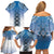 New Zealand Family Matching Off Shoulder Short Dress and Hawaiian Shirt Poutama Mix Blue Taniko Inspired Art LT05