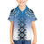 New Zealand Family Matching Off Shoulder Short Dress and Hawaiian Shirt Poutama Mix Blue Taniko Inspired Art LT05