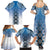 New Zealand Family Matching Summer Maxi Dress and Hawaiian Shirt Poutama Mix Blue Taniko Inspired Art LT05