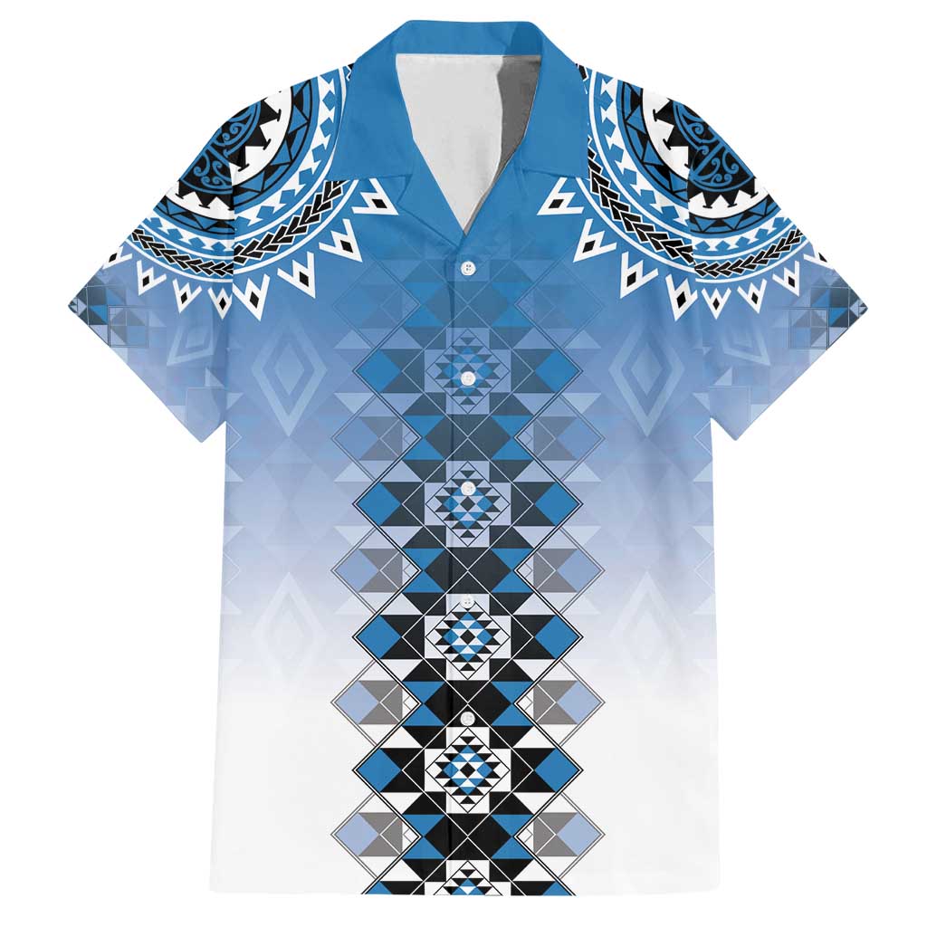 New Zealand Family Matching Tank Maxi Dress and Hawaiian Shirt Poutama Mix Blue Taniko Inspired Art LT05