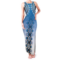 New Zealand Family Matching Tank Maxi Dress and Hawaiian Shirt Poutama Mix Blue Taniko Inspired Art LT05